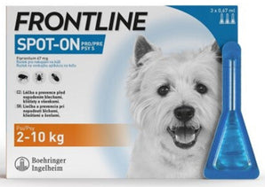 Frontline Spot On pro psy S (2-10 kg) 3x0,67ml – antiparazitární pipety proti blechám, klíšťatům a všenkám.