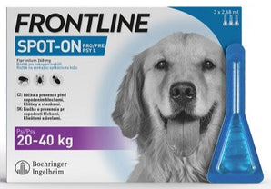Frontline Spot On pro psy L (20-40 kg) 3x2,68ml – antiparazitární pipety proti blechám, klíšťatům a všenkám.
