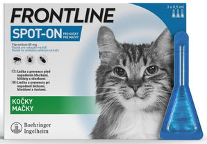 Frontline Spot On pro kočky 3x0,5ml – antiparazitární pipety proti blechám, klíšťatům a všenkám.