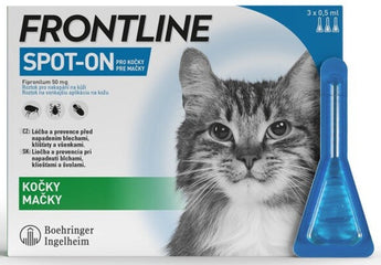 Frontline Spot On pro kočky 3x0,5ml – antiparazitární pipety proti blechám, klíšťatům a všenkám.