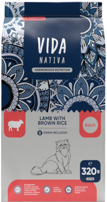 Kraftia VIDA NATIVA CAT Adult Lamb & Rice 320 g – Krmivo pro dospělé kočky s jehněčím masem a rýží, balení 320 g.