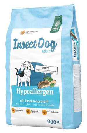 Green Petfood InsectDog Hypoallergen 5x900g - hypoalergenní granule pro psy, které obsahují hmyzí protein a jsou šetrné k trávení i pro citlivé psy.