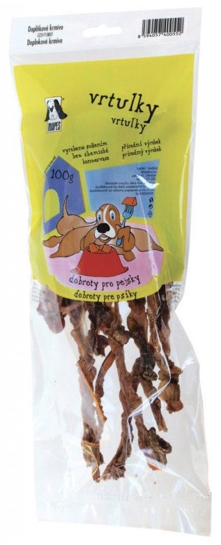 Pochoutka sušená MAPES vrtulky 100g - Sušené pamlsky ve formě vrtulek, ideální pro posílení zdraví zubů.