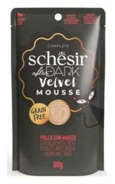 Schesir Cat kapsa After Dark Velv.Mousse kuře/hově.80g - Luxusní mousse kapsa pro kočky s kuřetem a hovězím, ideální pro mlsné kočky.