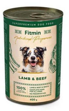 Konzerva Fitmin dog NP s jehněčím a hovězím masem pro psy, 400 g.
