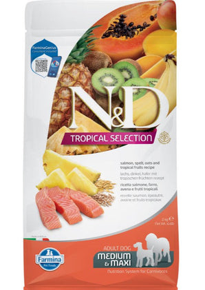 N&D TROPICAL SELECTION DOG Adult M/L Salmon, 2 kg, výživné krmivo s lososem.