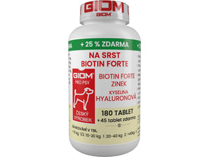 Giom S, pes, Na srst Biotin FORTE, 180 tbl + 25 % zdarma, podpora srsti a kůže.