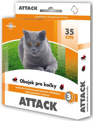 Attack 35 cm – antiparazitární obojek pro kočky, repelentní ochrana proti blechám a klíšťatům až 3 měsíce.