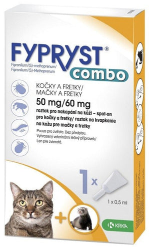 Fypryst Combo Spot-on 50/60 mg – antiparazitární pipeta pro kočky a fretky proti blechám, klíšťatům a všenkám. Dlouhodobá ochrana až 4 týdny.