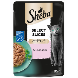 Sheba kapsa s lososem ve šťávě 85g - Rybí dobrota s lososem ve šťávě, poskytující kočkám kvalitní Omega-3 mastné kyseliny.