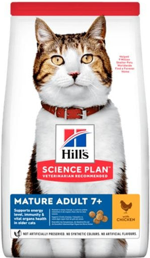 Hill's Science Plan Mature Adult 7+ Chicken Dry 1,5kg – Kuřecí krmivo pro kočky starší 7 let, balení 1,5kg.