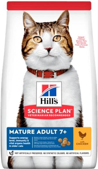 Hill's Science Plan Mature Adult 7+ Chicken Dry 1,5kg – Kuřecí krmivo pro kočky starší 7 let, balení 1,5kg.