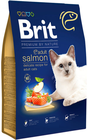Brit Premium by Nature Cat Adult Salmon 8 kg – Krmivo pro dospělé kočky s lososem, balení 8 kg.