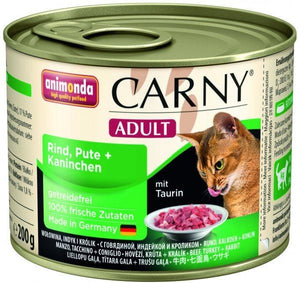Carny Adult Hovězí Krůta Králík 200 g - Konzerva pro dospělé kočky s hovězím, krůtím a králičím masem. Balení 200 g.