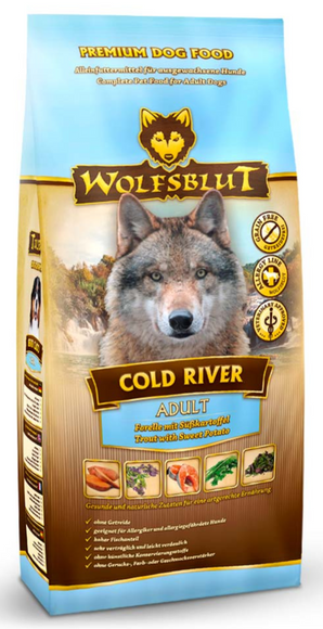 Granule Wolfsblut Dog Adult Cold River s rybím masem pro dospělé psy, 12,5 kg.