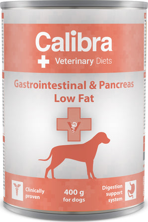 Calibra VD Dog konzerva Gastrointestinal Low Fat, 400 g, dieta s nízkým obsahem tuku pro psy.