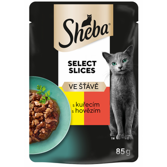 Sheba kapsa s kuřecím a hovězím ve šťávě 85g - Kombinace kuřecího a hovězího masa ve šťávě, bohatá na bílkoviny a živiny pro vaši kočku.