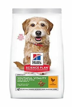 Hill's Can. SP Adult 7+ Youthful Vitality Chicken 1,5kg – krmivo pro starší psy podporující vitalitu, příchuť kuře, balení 1,5 kg.