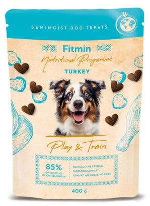 Pochoutka Fitmin NP Play and Train s krůtím masem pro psy, 400 g.