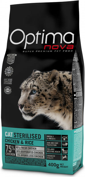 OPTIMA nova Cat STERILISED 400 g – Krmivo pro sterilizované kočky, balení 400 g.