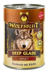 Konzerva Wolfsblut Dog Adult Deep Glade s divočákem a lesními plody, 395 g.