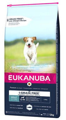 Eukanuba Dog Adult Small & Medium Grain Free 12kg – Grain Free krmivo pro dospělé psy malých a středních plemen, balení 12kg
