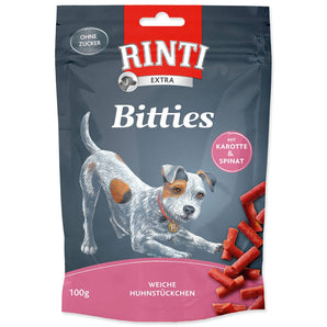 Rinti Dog Extra Mini-Bits pochoutka mrkev+špenát 100g - Mini pamlsky s mrkví a špenátem pro podporu trávení.
