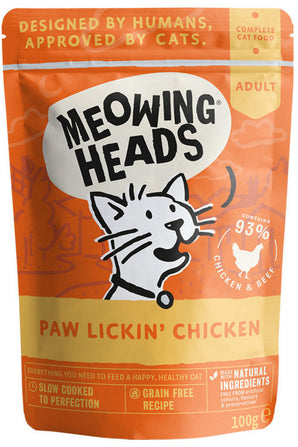 Meowing Heads Paw Lickin’ Chicken 100 g – Konzerva pro kočky s kuřecím masem, balení 100 g.