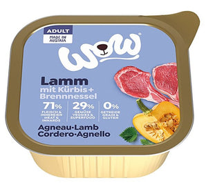 WOW Jehněčí s dýní Adult paštika 150g - paštika pro dospělé psy s jehněčím a dýní, ideální pro citlivé trávení a zdraví srsti.
