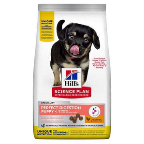 Hill's Can. SP+AB Perfect Digestion Puppy Medium Chicken & Rice 14kg – krmivo pro štěňata středních plemen podporující trávení, příchuť kuře a rýže, balení 14 kg.