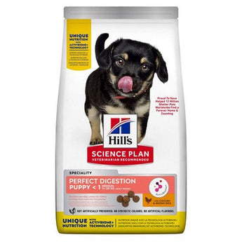 Hill's Can. SP+AB Perfect Digestion Puppy Medium Chicken & Rice 14kg – krmivo pro štěňata středních plemen podporující trávení, příchuť kuře a rýže, balení 14 kg.