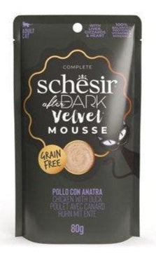 Schesir Cat kapsa After Dark Velv.Mousse kuře/kachn80g - Luxusní mousse kapsa pro kočky s kuřetem a kachnou, pro zajištění chutného jídla pro kočky.