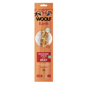 WOOLF pochoutka Earth NOOHIDE XL Stick with Beef 85g - Hovězí pamlsek pro větší psy, podporující zdraví jejich kloubů a zubů.