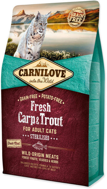 Carnilove Cat Fresh Carp & Trout Sterilised Adult 2kg - krmivo s kaprem a pstruhem pro sterilizované kočky.