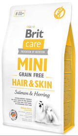 Brit Care Dog Mini Grain Free Hair & Skin 2kg – Krmivo pro malé psy s citlivou srstí, balení 2 kg.