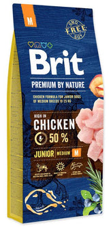 Brit Premium Dog by Nature Junior M 15kg - Kompletní krmivo pro mladé psy středních plemen, bohaté na bílkoviny.