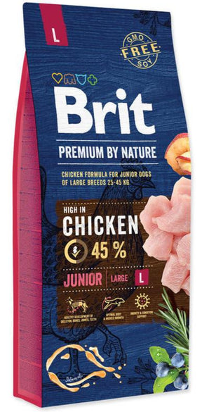 Brit Premium Dog by Nature Junior L 15kg - Kompletní krmivo pro rostoucí psy velkých plemen, podporuje klouby.