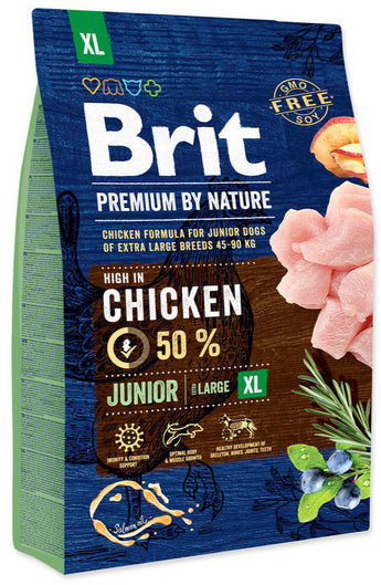 Brit Premium Dog by Nature Junior XL 3kg - Kompletní krmivo pro mladé psy velkých plemen, podpora růstu.