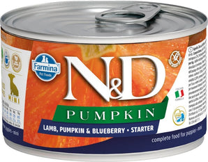 N&D DOG PUMPKIN Puppy Lamb & Blueberry Mini, 140 g, krmivo pro štěňata s jehněčím.