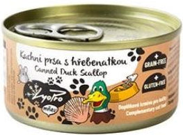 Lyopro mňau Kachní prsa s hřebenatkou 85 g – Konzerva pro kočky s kachními prsy a hřebenatkou, balení 85 g.