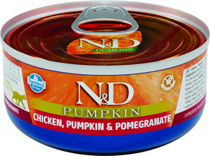 N&D PUMPKIN CAT Adult Chicken & Pomegranate 70 g - Krmivo pro kočky s kuřecím masem a granátovým jablkem. Balení 70 g.