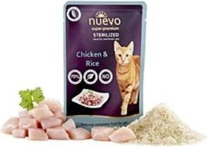 Nuevo Cat sterilized drůbeží s rýží 85 g – Krmivo pro sterilizované kočky s drůbežím masem a rýží, balení 85 g.