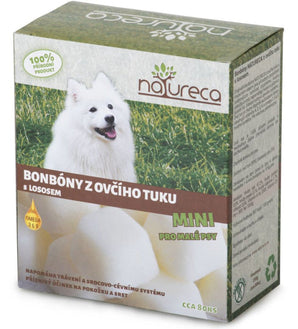 Bonbóny z ovčího tuku s lososem Mini 250g od NATURECA, zdravá pochoutka pro psy.