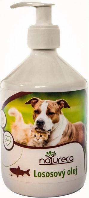 Lososový olej NATURECA 100% 500ml v lahvi s dávkovačem.