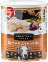 Topstein Kuře a srdce v plechu, 800 g, šťavnaté krmivo pro psy.