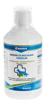 Canina Směs mořských olejů Premium 500ml. Velké balení mořských olejů pro zdraví srsti a kůže.