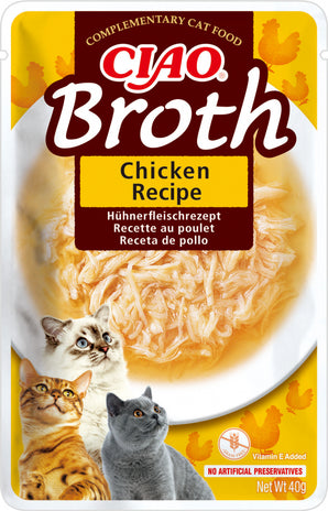 Churu Cat CIAO Broth Chicken Recipe 40 g – Výživný vývar pro kočky s kuřecím masem, balení 40g.