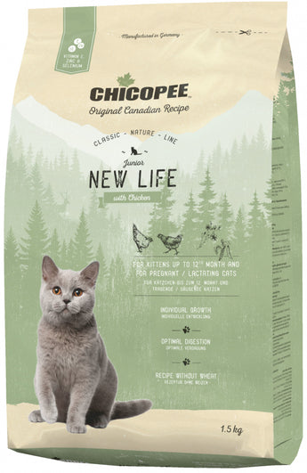 Chicopee CNL CAT JUNIOR New Life Chicken 1,5kg – Kompletní krmivo pro koťata s kuřecím masem, balení 1,5kg.