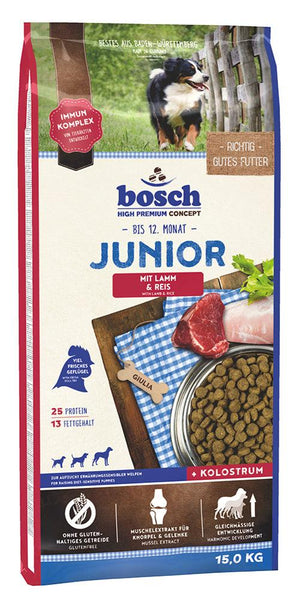 Bosch Dog Junior Lamb & Rice, 15 kg, krmivo pro štěňata s jehněčím masem.