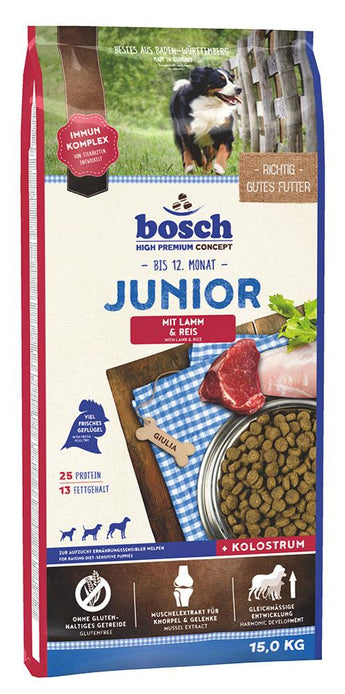 Bosch Dog Junior Lamb & Rice, 15 kg, krmivo pro štěňata s jehněčím masem.